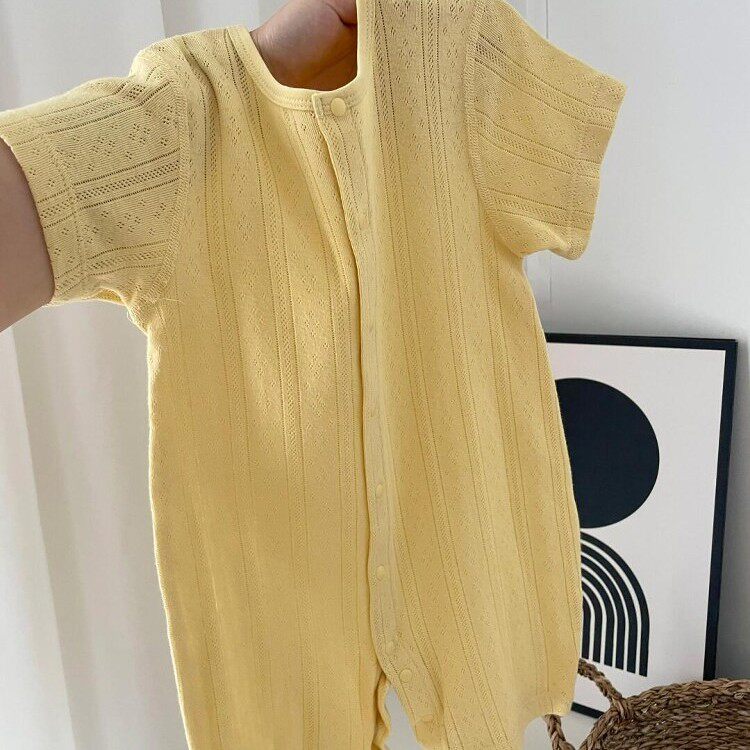 婴儿连体衣新生儿透气新疆长绒棉短袖哈衣宝宝洋气爬服空调服T恤