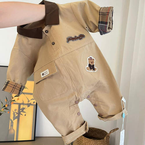 婴儿连体衣巴恩风纯棉翻领哈衣潮