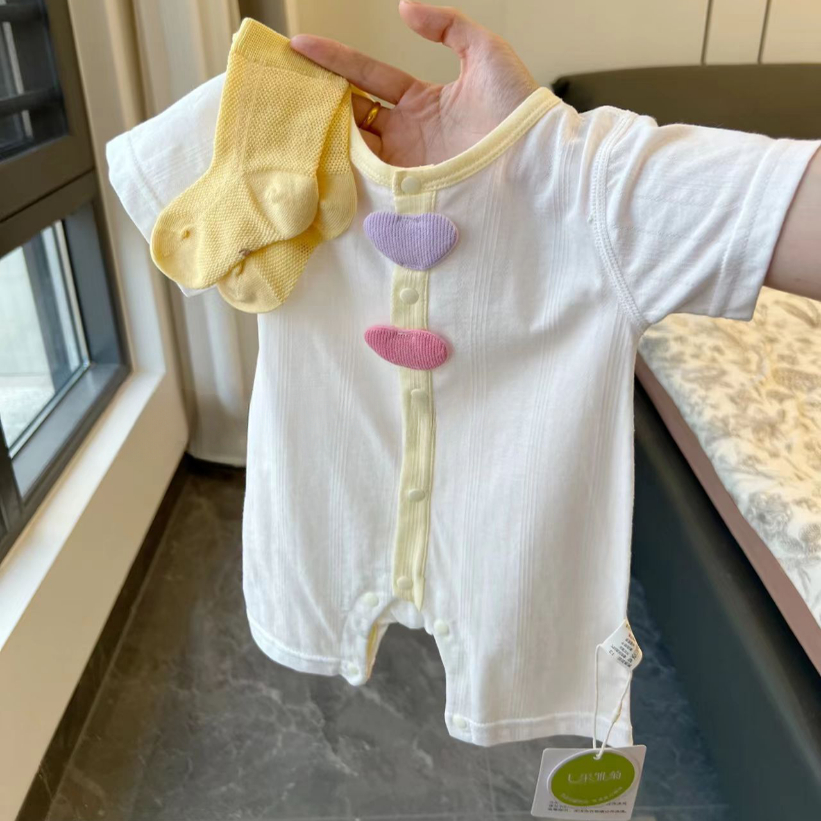 夏季薄款宝宝连体衣婴儿透气纯棉无骨哈衣宝宝短裤短袖外出服爬服