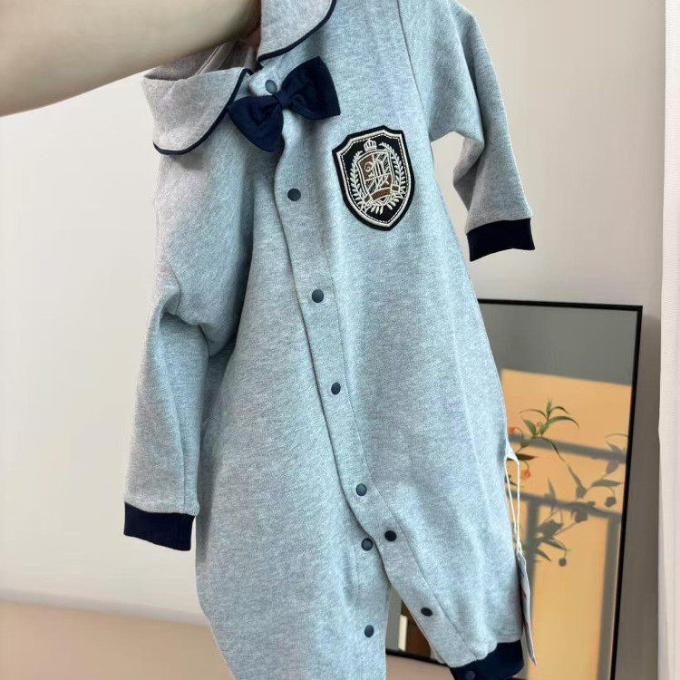 婴儿连体衣春秋季绅士外出爬服新生儿学院风礼服满月宝宝长袖哈衣