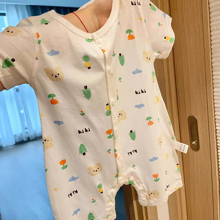 婴儿连体衣夏季宝宝薄款短袖外出哈衣新生儿背心无骨睡衣爬服T恤