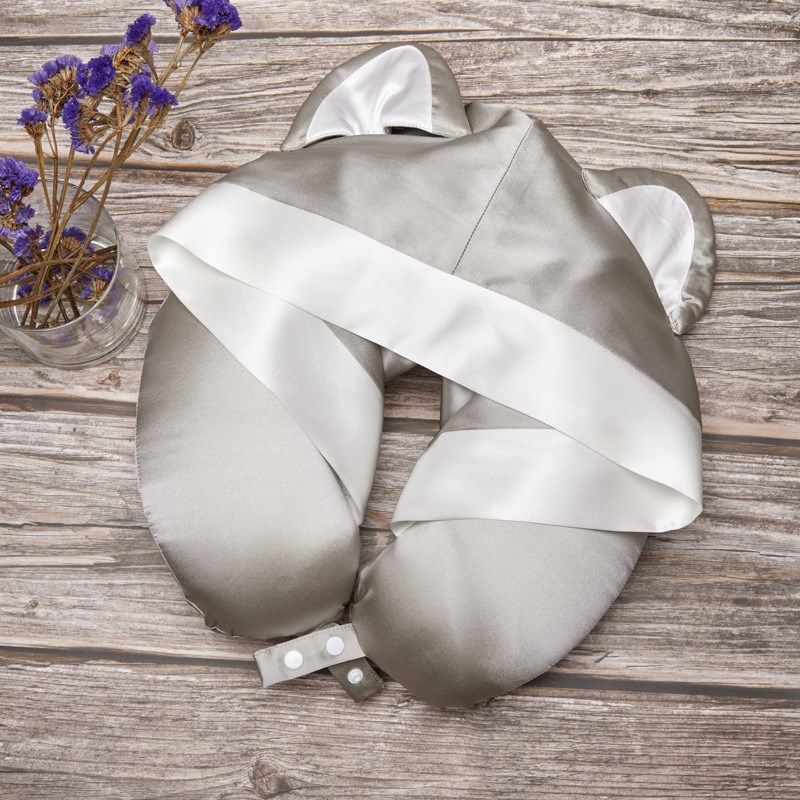 桑蚕飞天枕猫型旅行飞机枕真丝U型枕连帽睡眠丝绸遮光U形护颈枕,床上用品,U型枕/便携枕,淘宝优惠券,粉丝福利购,淘宝优惠卷