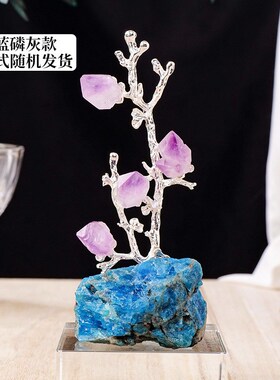 天然水晶原石紫水晶簇芽花树摆件粉水晶绿萤石原石家居装饰工艺品
