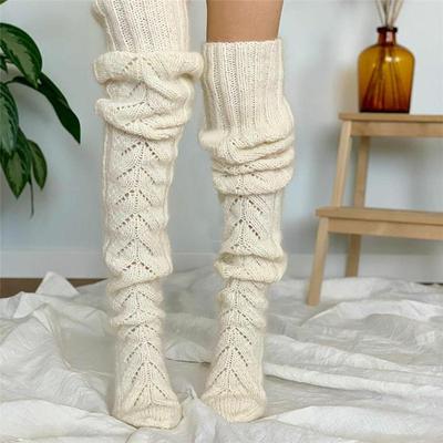 欧美秋冬长筒过膝堆堆袜针织毛线袜 Knit Woolen Stockings Socks