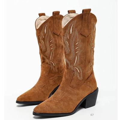 Suede Embroidered Women Cowboy Western Boots Leather Shoes