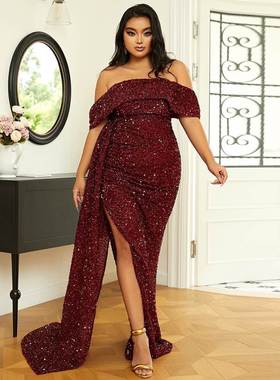 Plus Size Evening Dresses Sequin Prom Maxi Dress Party Dress