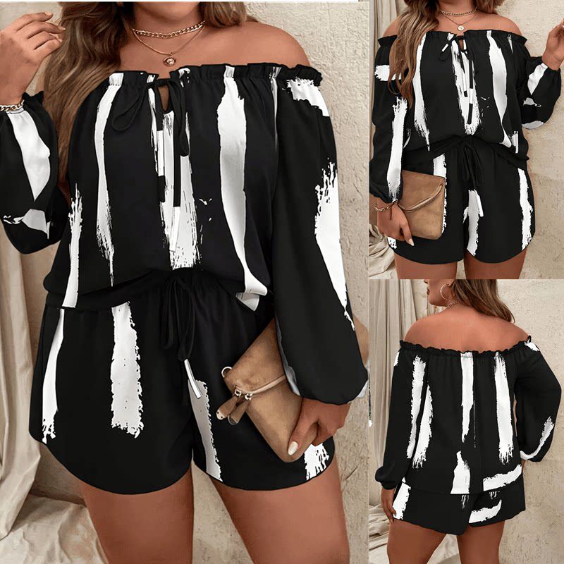 Plus size Women's summer suit casual shirt shorts Two piece