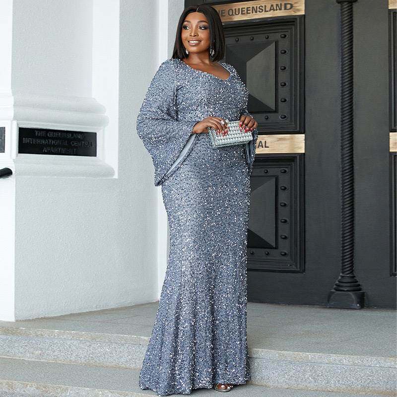 欧美胖mm大码派对亮片晚礼服女 PLUS SIZE dresses women 4XL 3XL