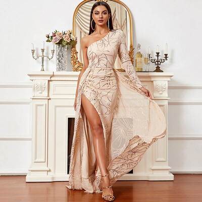Prom Party Dresses 性感亮片一字领露肩婚礼生日伴娘服晚礼服