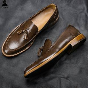 Men casual shoes leather loafers business dress formal shoes