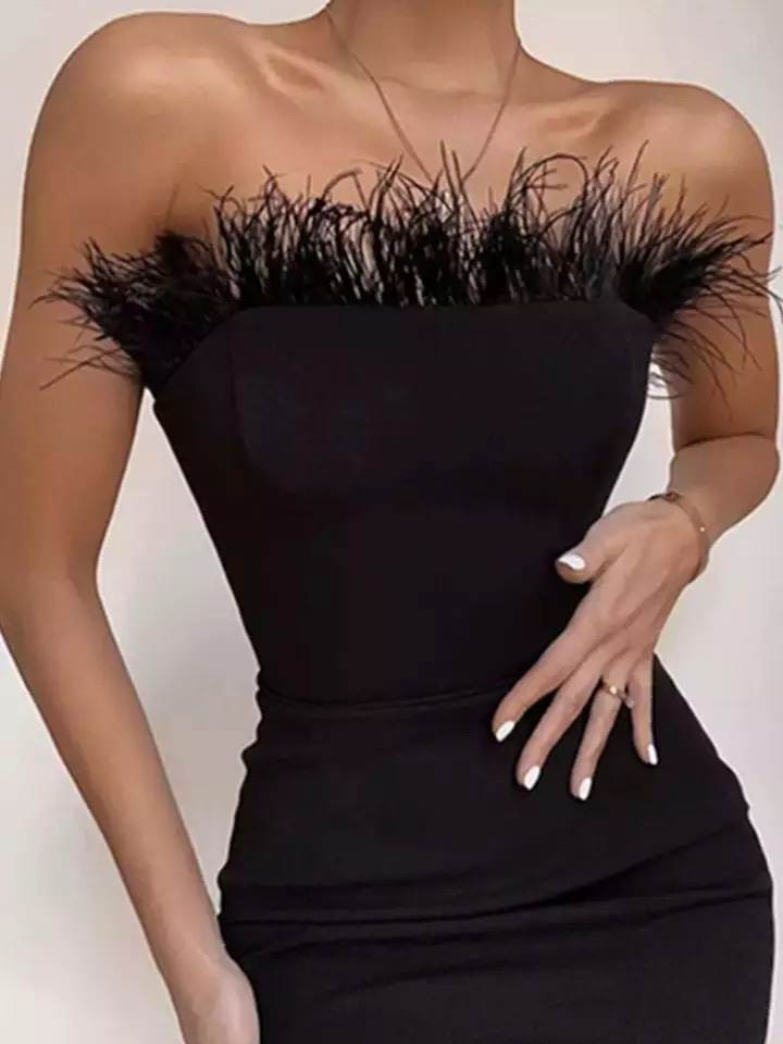Sexy Strapless Backless Feather Bandage Dress Party Dress