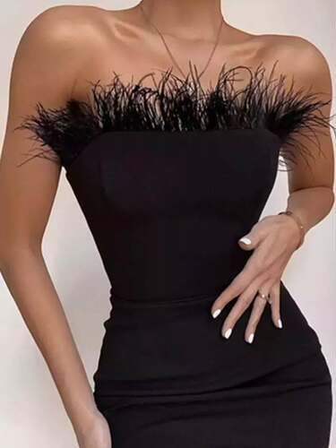 Sexy Strapless Backless Feather Bandage Dress Party Dress