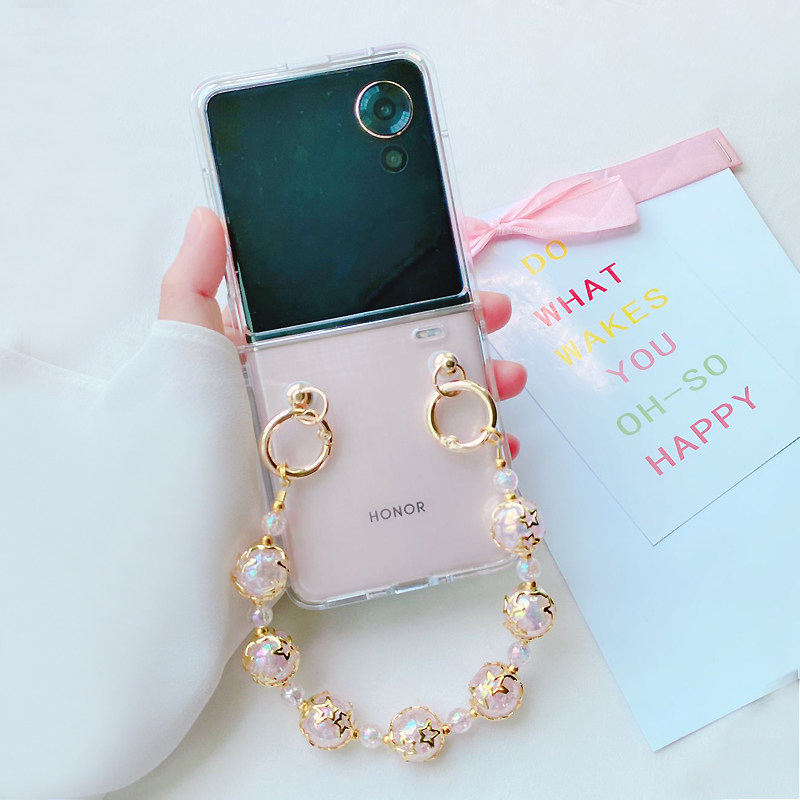 适用荣耀magicvflip2手机壳新款V保护壳purax奢华星星珍珠手提透明mixflip2小折叠屏三星zflip7防摔少女薄壳