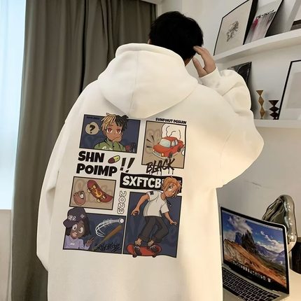 卫衣男青少年春秋冬季款美式连帽加厚加绒外套初高中学生帅气潮牌