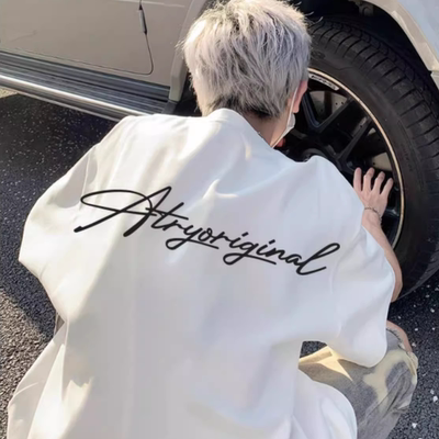 重磅美式高街字母印花t恤男款夏季纯棉白色短袖oversize宽松短袖