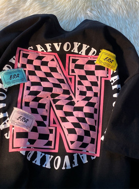 印花款宽松短袖T恤上衣women clothes2025新款精梳棉重工烫钻字母