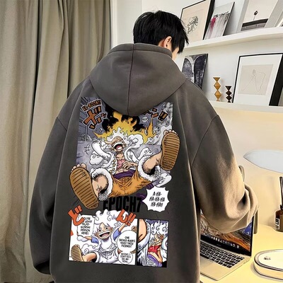 卡通动漫印花连帽外套情侣装潮海贼王五档路飞卫衣男秋冬季青少年