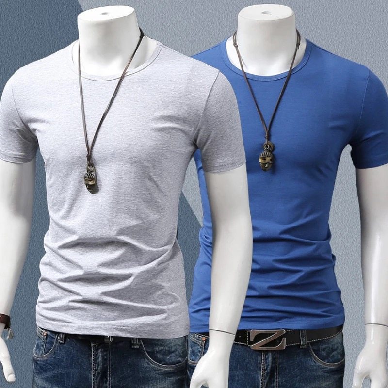 薄款无痕运动速干透气圆领中年修身衣夏季冰丝莫代尔短袖T恤男士