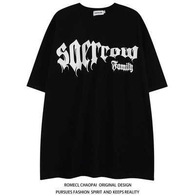 嘻哈字母印花款宽松短袖T恤上衣women clothes2025新款精梳棉重工