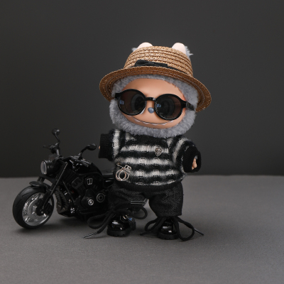 帅气时尚黑色毛衣套装拉布布labubu毛绒公仔娃衣1代2代3代通穿