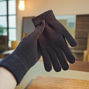 纯色针织手套男女士秋冬季保暖气质弹力毛线分指学生骑行防寒手套