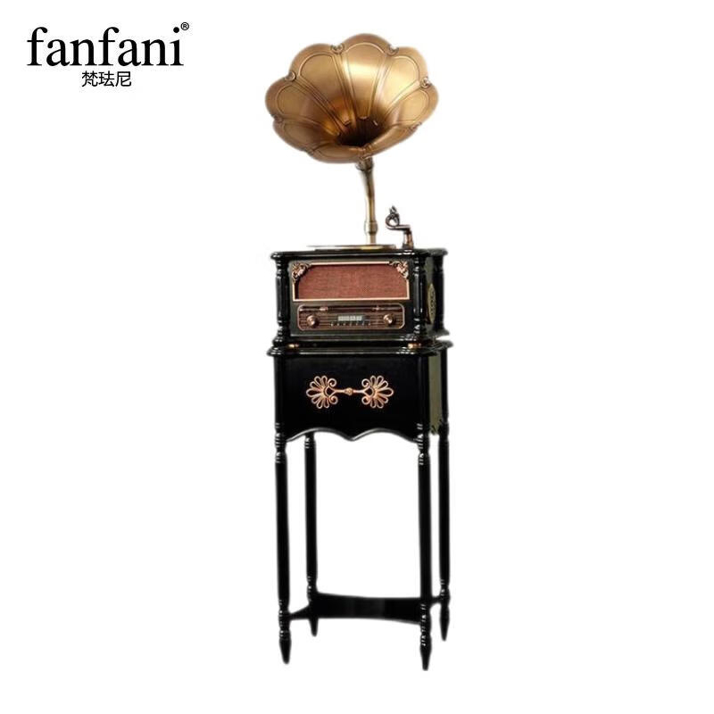fanfani/梵珐尼复古留声机X59黑胶唱片机带低音炮实木黑色中国风