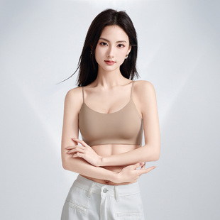 3149短款无痕细肩带裸感吊带带胸垫桑蚕丝打底吊带女透气美背文胸