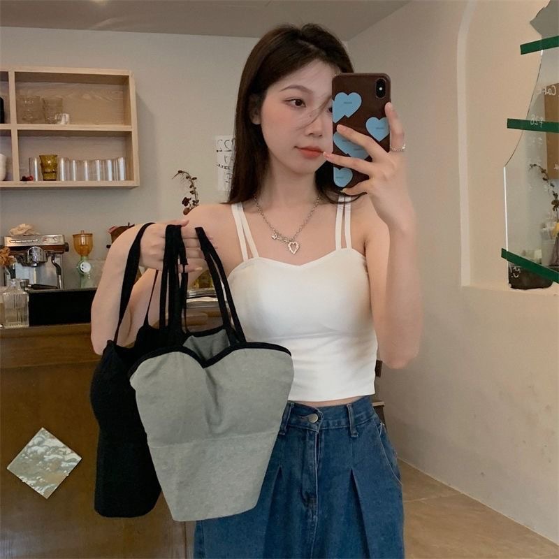 夏季薄款双肩带短款吊带背心女带胸垫一体式无痕百搭美背外穿内衣