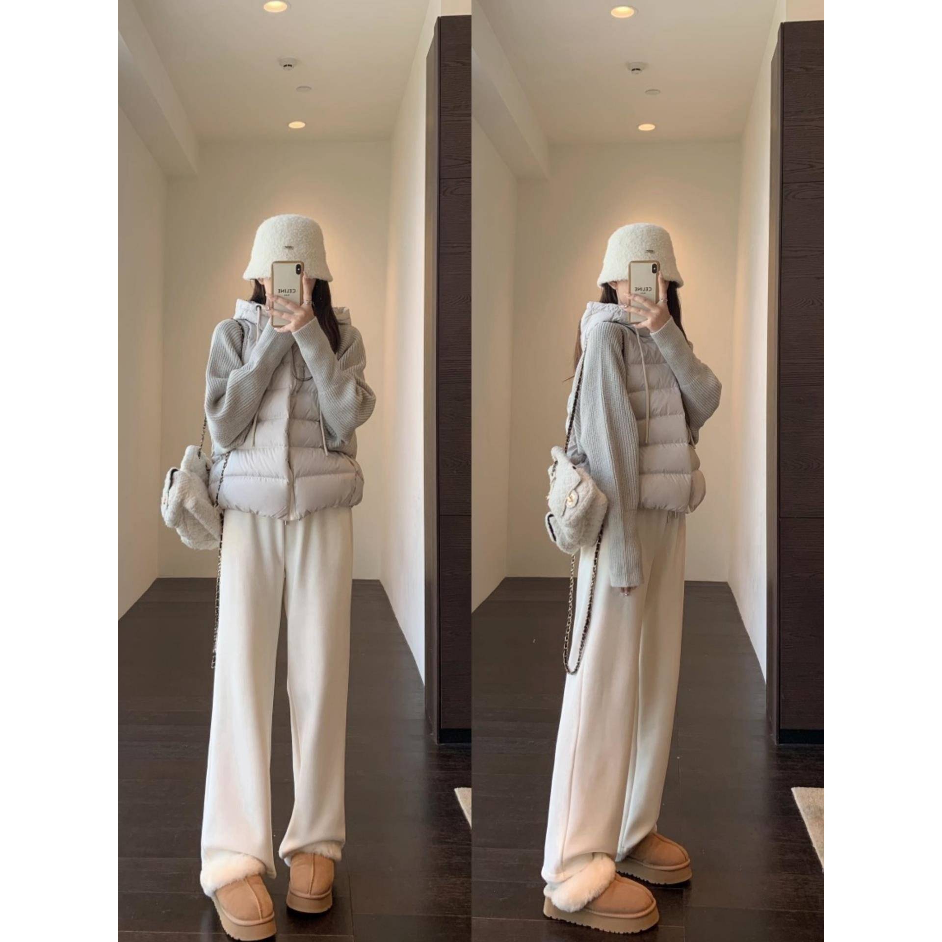 羽绒棉衣棉服女冬季2025新款韩系拼接针织袖假两件小个子棉袄外套