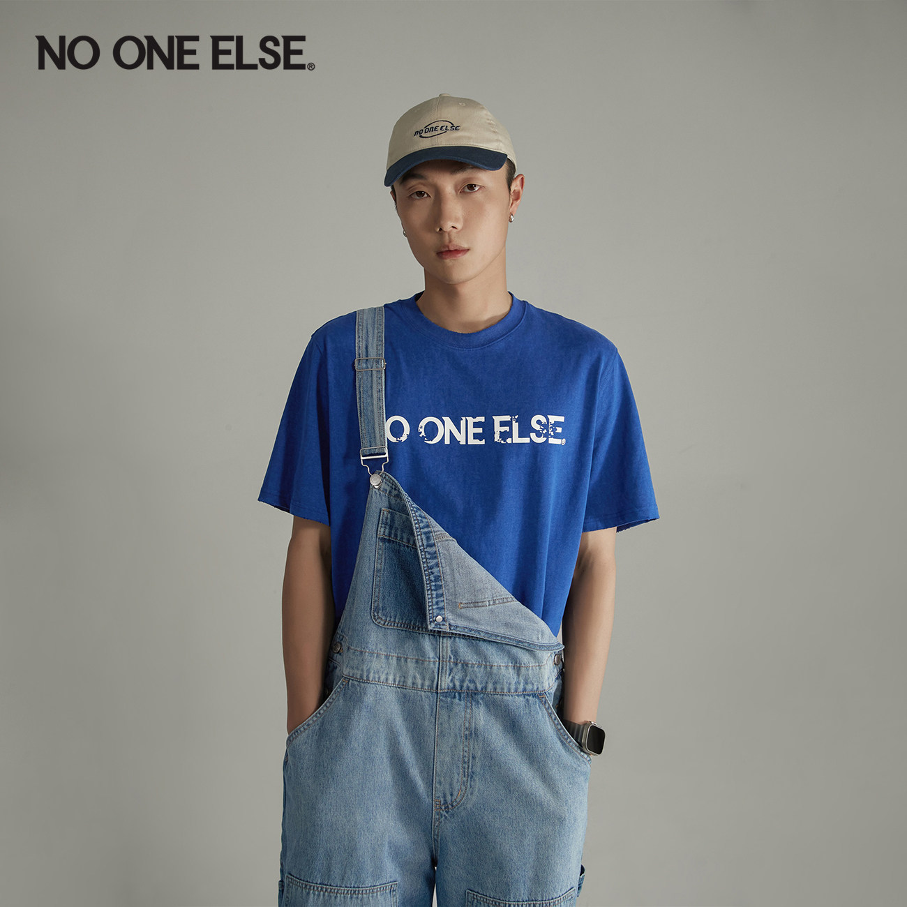 NO ONE ELSE磨破短袖T恤男女同款2026年夏季新品字母印花宽松上衣