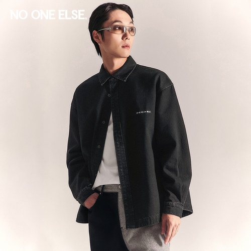 NOONEELSE字母绣花牛仔衬衫