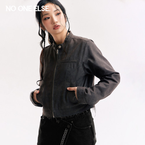 NOONEELSE立领仿PU皮外套