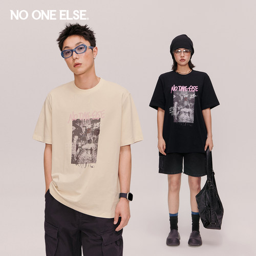 NOONEELSE人物字母印花T恤