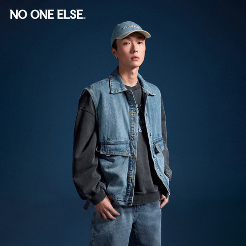 NO ONE ELSE翻领口袋牛仔马甲男女2026年春秋新品单排扣无袖上衣