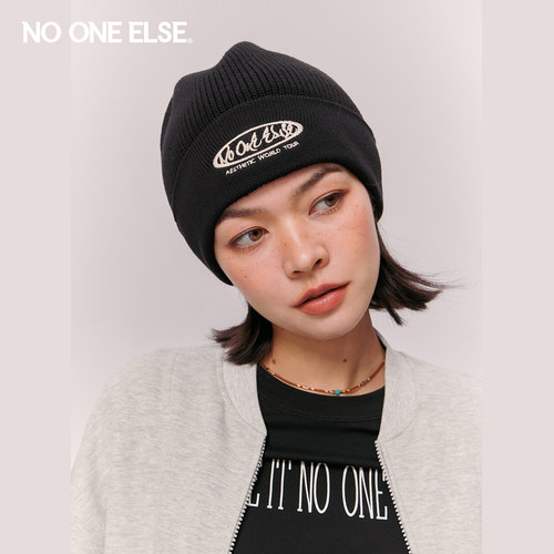 NO ONE ELSE字母绣花针织帽子男女2026秋冬季新款美式保暖毛线帽