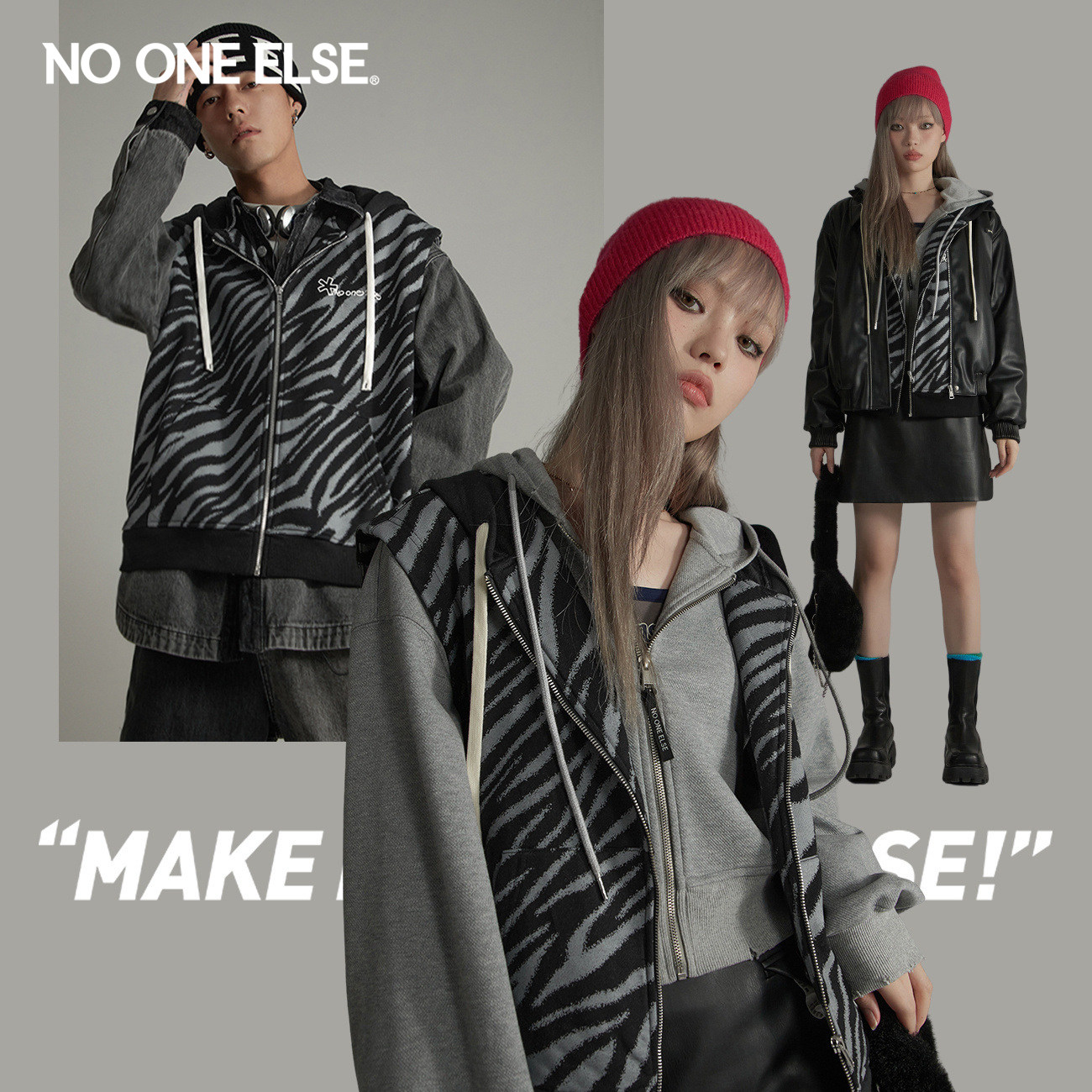 NO ONE ELSE连帽抽绳拉链马甲男女同款2026年春秋新品时尚上衣潮