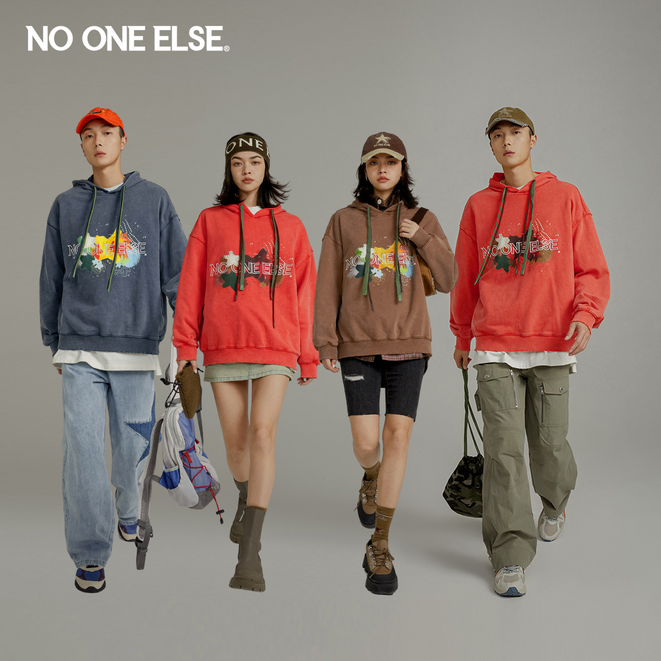 NO ONE ELSE复古宽松卫衣男女款2026年春秋新品潮酷印花百搭上衣