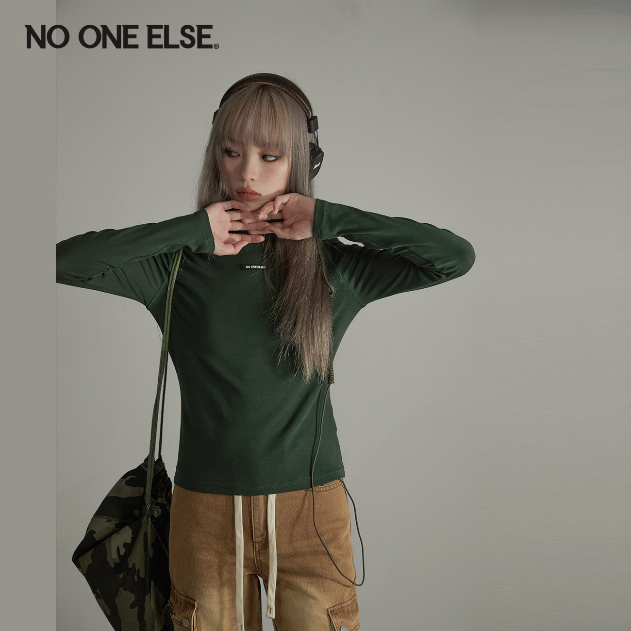 NO ONE ELSE纯色百搭t恤女2026春秋新品时尚内搭个性修身打底上衣