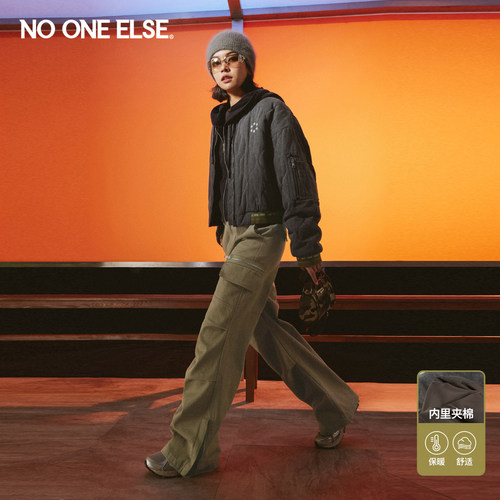 【反季清仓】NO ONE ELSE棒球服棉衣女冬季美式字母拼接保暖外套