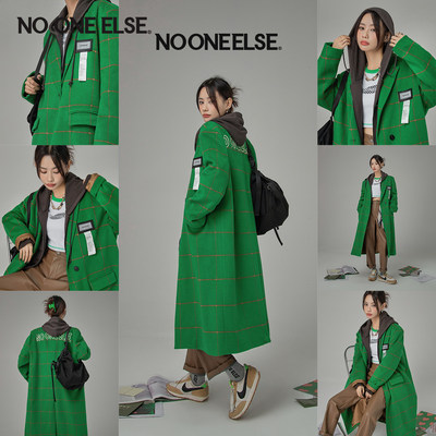 【nooneelse】绿格时尚毛呢外套