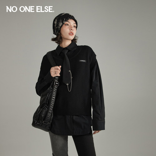纯色贴标毛衣nooneelse