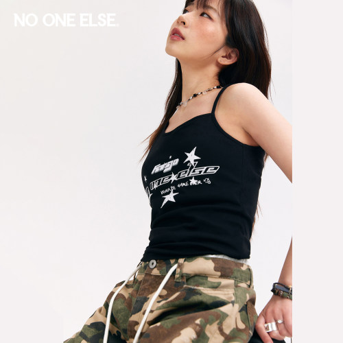 NO ONE ELSE星星字母吊带女2026夏季新款不对称印花修身外穿背心