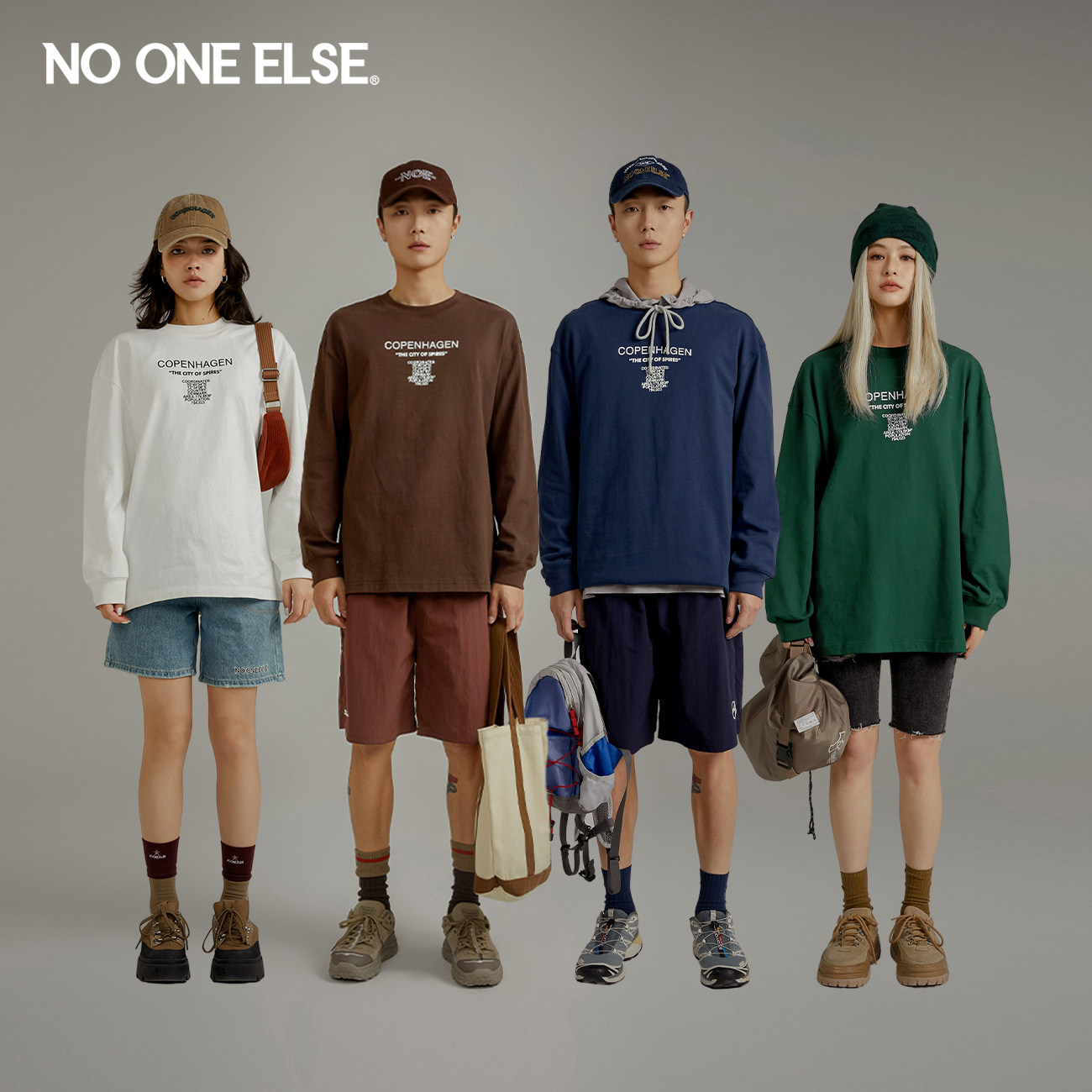 NO ONE ELSE【7系列】字母印花T恤男女款2026年春秋新品长袖上衣