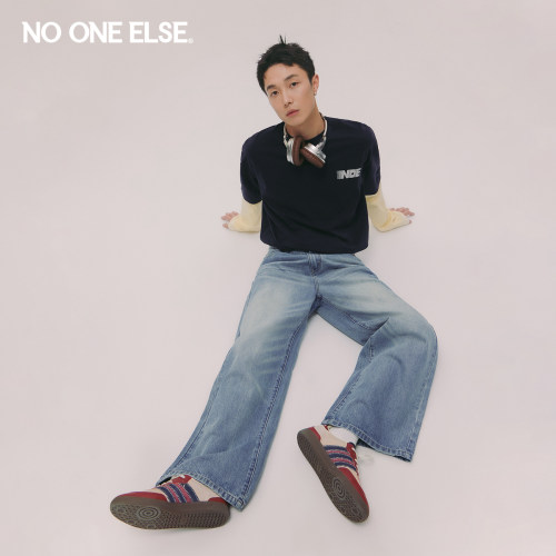 NO ONE ELSE撞色拼接T恤男女款2026春秋新品休闲宽松简约百搭上衣