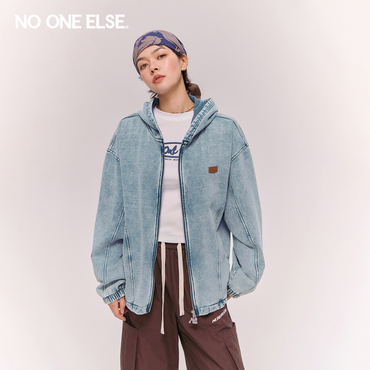 NO ONE ELSE贴标连帽卫衣外套男女2026春秋新款运动风长袖棒球衫