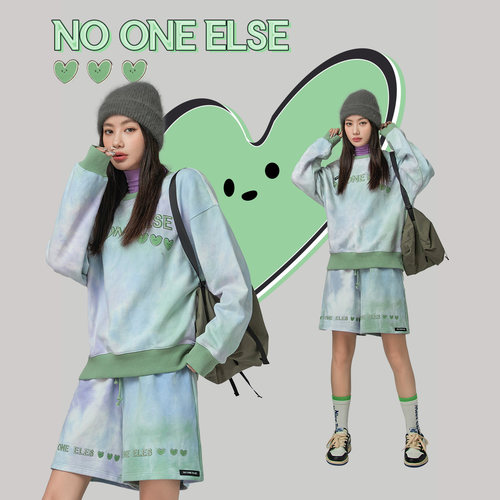 NO ONE ELSE渐变印花长袖卫衣女2026年春秋新款潮流圆领宽松上衣