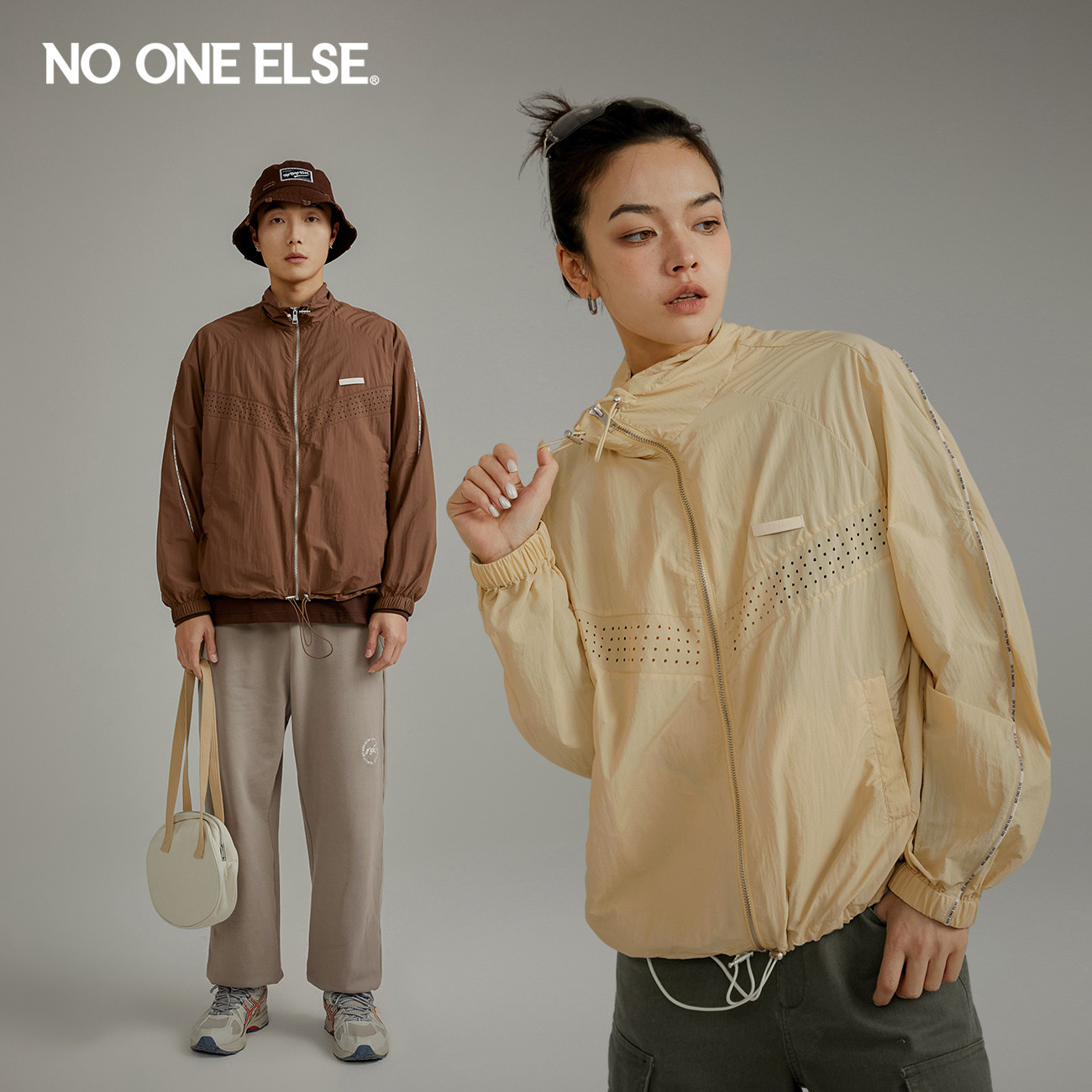 NO ONE ELSE【7系列】镂空防风外套男女款2026秋新品字母印花上衣