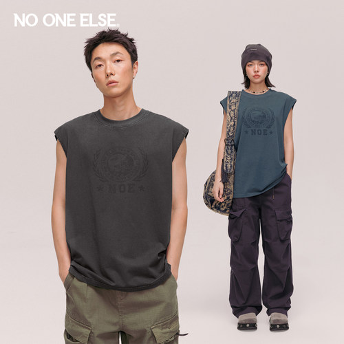 NO ONE ELSE字母印花背心男女款2026夏季新品学院风宽松无袖上衣
