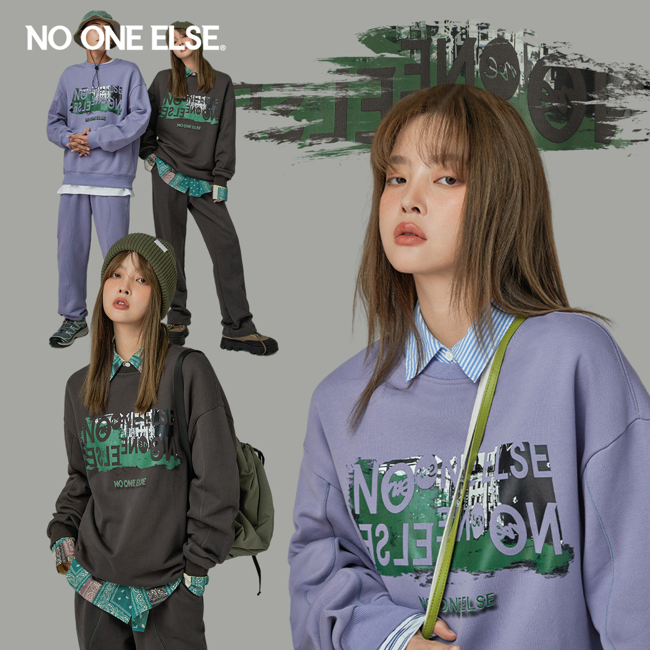 NO ONE ELSE字母印花潮酷卫衣女2026年秋新款减龄时尚长袖上衣