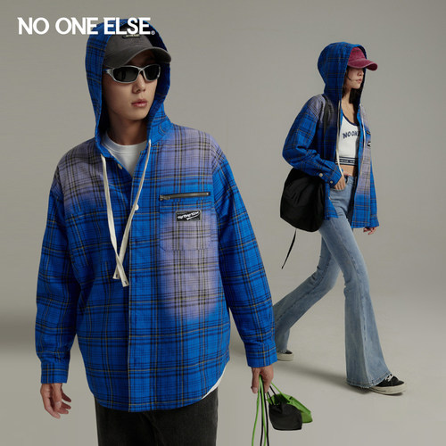 NOONEELSE连帽格子衬衫